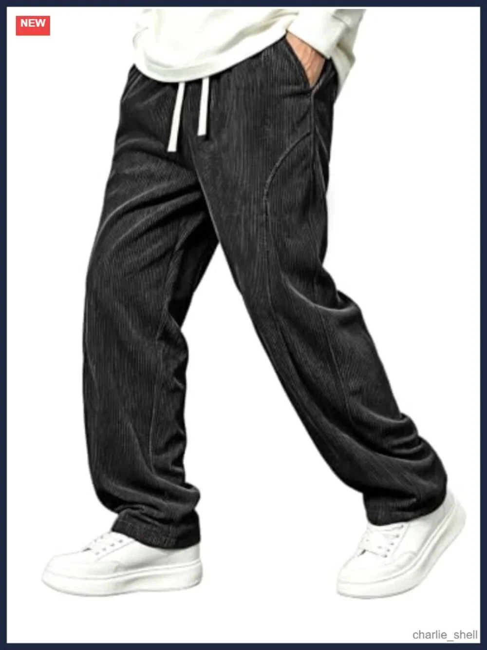 Men's Wide Leg Corduroy Pants Casual Trousers with Pockets